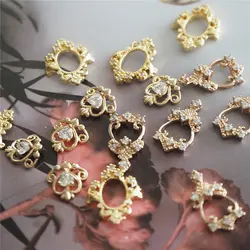 10pcs Lace Hollow Heart Gold Crystal Zircon Nail Art Rhinestone metal manicure nail accessories DIY Nail Decoration Nails charms