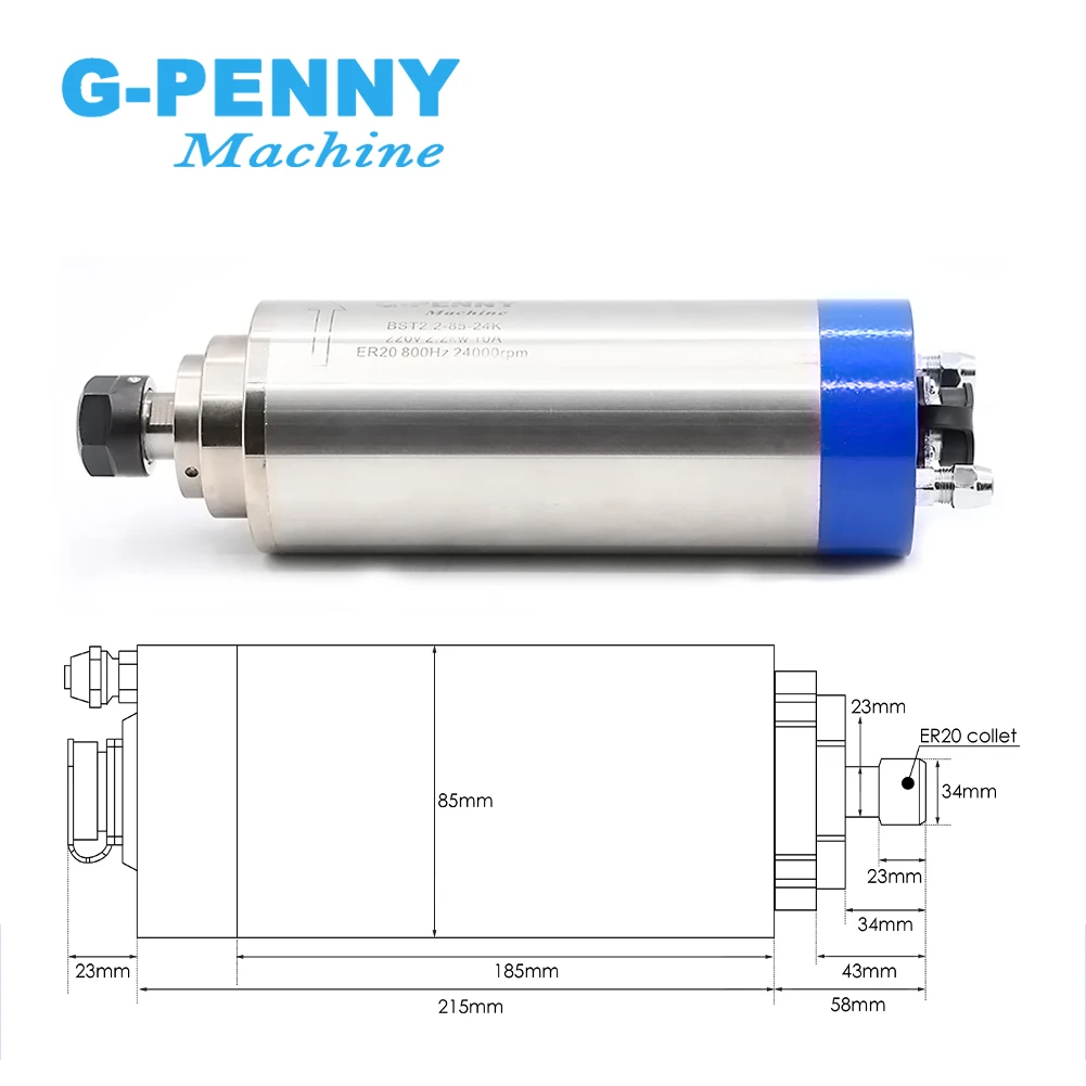 Sale! G-Penny 2.2kw ER20 Metal Work Spindle Water Cooled Spindle Motor 800Hz Pole=4 Water Cooling For Metal,Iron,Stainless Steel