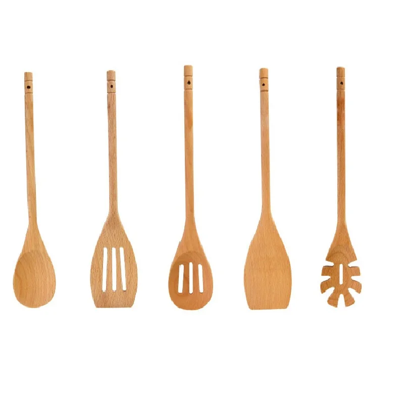 

Wooden Spoon Natural Beech Wood Cooking Utensils Kitchen Utensil Set Cooking Tools Shovel Spaghetti Server Slotted Turner 30cm