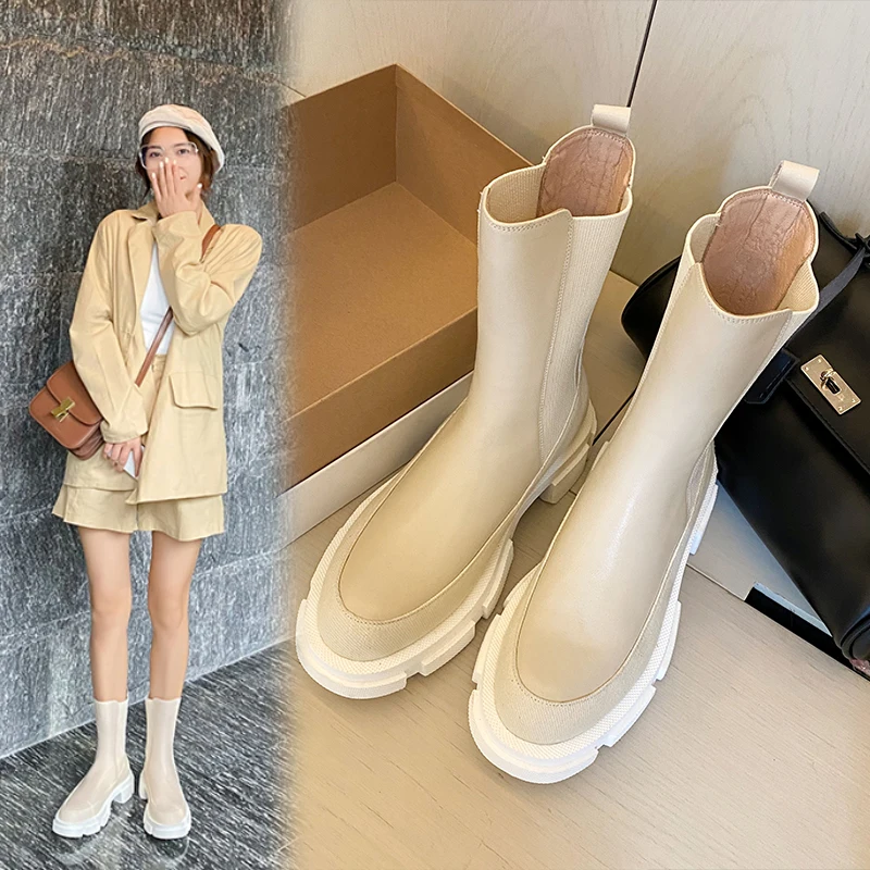 INS HOT Women ankle boots natural leather 22-25CM cowhide stitching twill Chelsea boots cyberstar skinny boots 11-11 discount