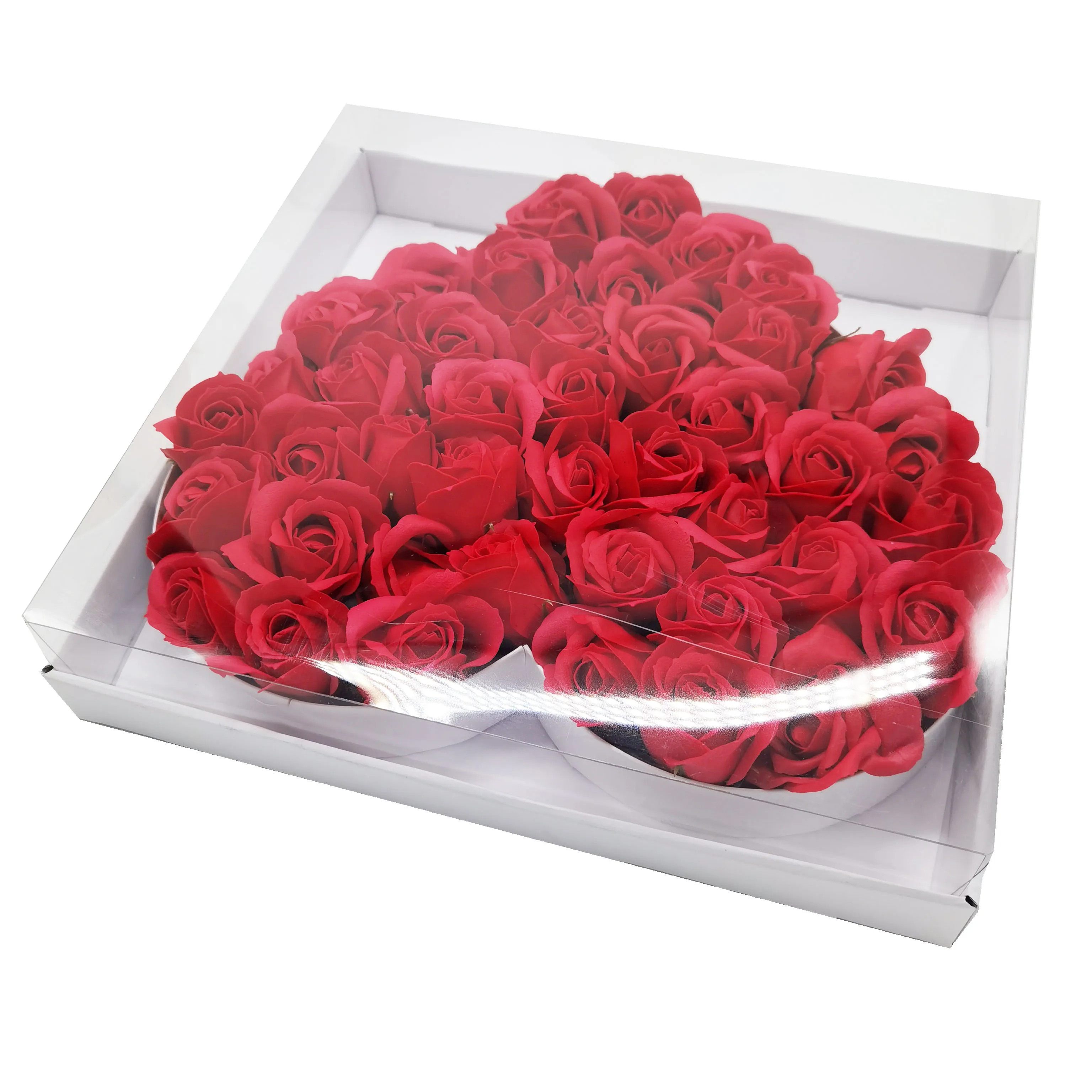 White Valentine\'s Day Lover Wedding Paper Heart Shaped Gift Box Rose Flower Box With Clear Lid