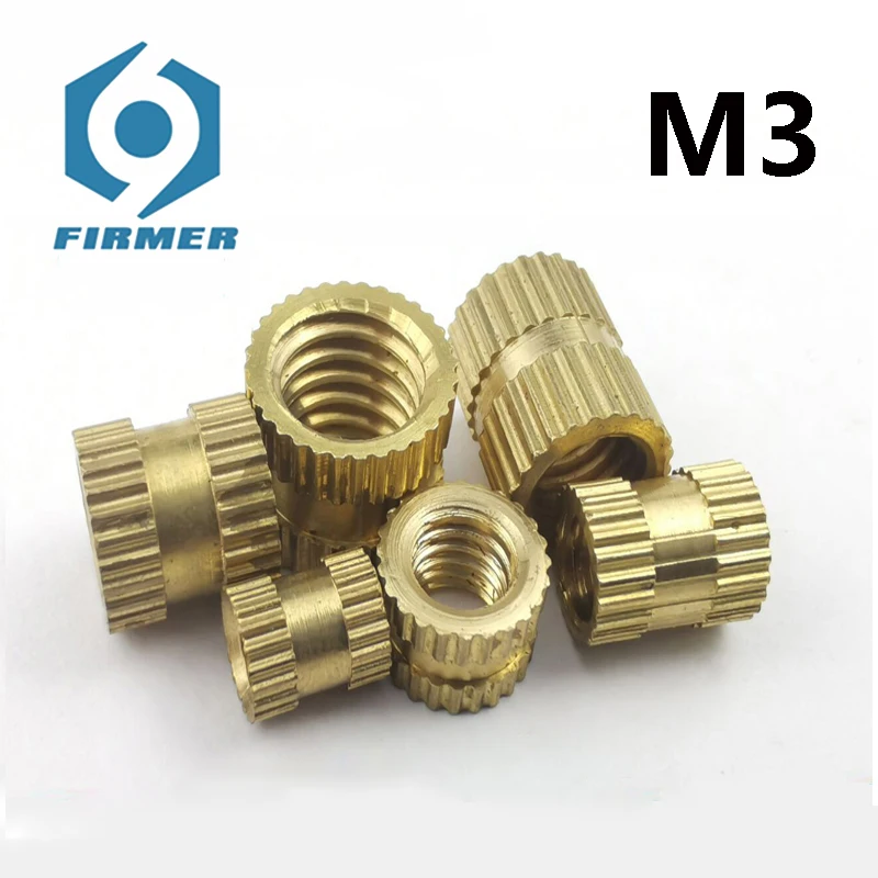 M3 Brass Hot Melt Inset Nuts Molding Copper Thread Molding Brass Knurled Double Pass Knurl Nut Embedded Fastener Spacing Nut