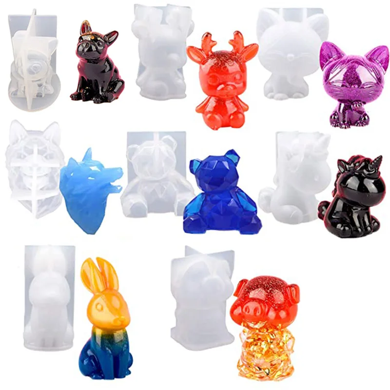 1szt 3D Animal Resin Molds Wolf Rabbit Dog Bear Epoxy Silicone Molds DIY Crafts Casting Mold For Home Accessories