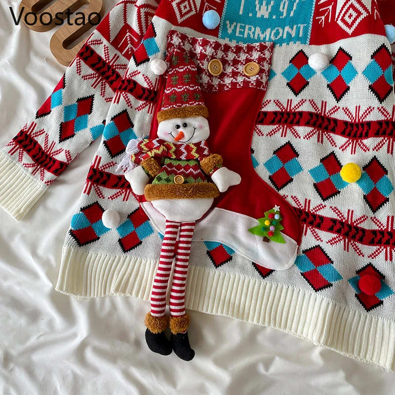 Spring Autumn Women Vintage Knitted Pullovers New Sweet Cute Christmas Style Loose Sweater Winter Girly Harajuku Chic Knitwear