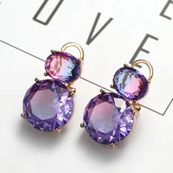 Korea Fashion Oval Ear Buckle Purple Crystal Earrings for Women 2021 Stud Earrings with Stone Cute Accessories New Jewelry Sets