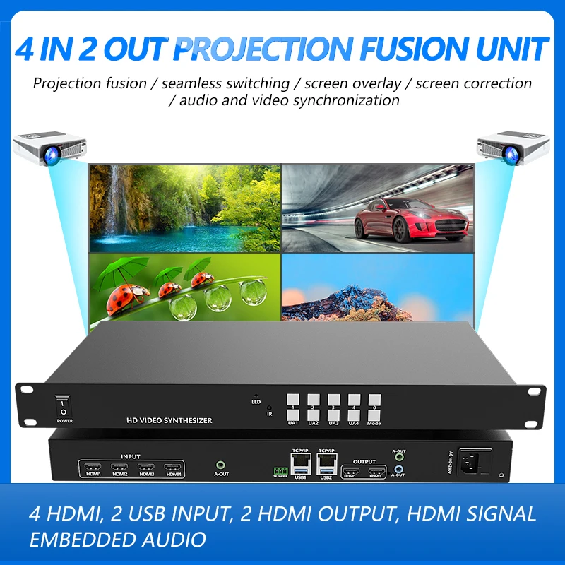 4 In 2 Out Multi-Signal Input Seamless Switching 2 Channels Projection Hard Fusion