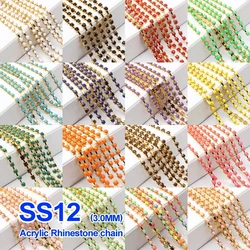 Hot sale Acrylic Rhinestone chain 17 Colors SS12/SS16/SS28 Gold Claw chains For DIY Sewing Clothes Accessories  free shipping