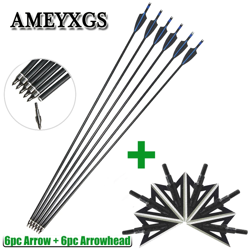 

Archery 6pcs spine 500 Fiberglass Arrow And 2 Broadhead Arrowhead Set Outdoor Hunting Shooting Bow And Arrow Accessories Set