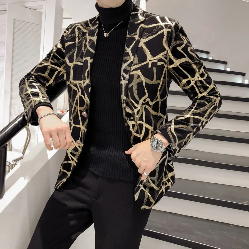 Digital Gilding Men's Suit Long Sleeve Stage Performance Clothes 2022 Fashion Show Jacket Blazer Jacket Party Two Button Coat