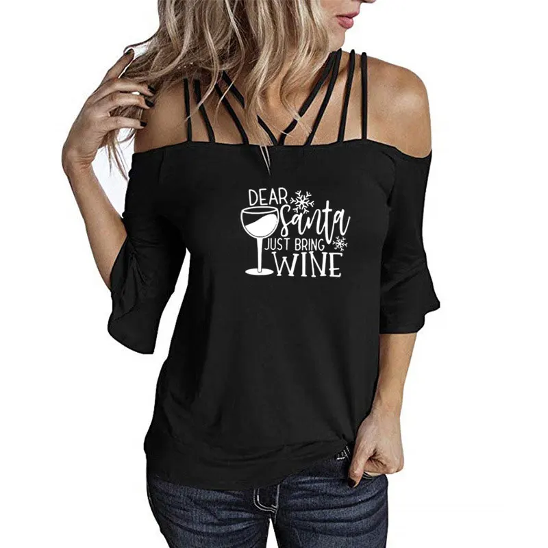 Fashion Dear Santa Bring Wine Christmas Women T-Shirt Xmas Gift  Funny Graphic Slogan Aesthetic Tee Tumblr 2020