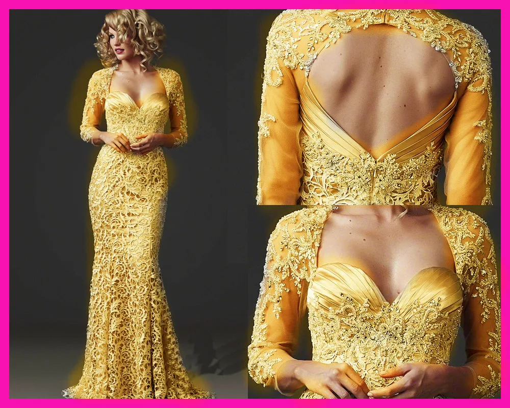 Vestido de fiesta largo de encaje dorado 2019 con espalda descubierta sexy vestido de noche largo Formal de abiye gece elbisesi