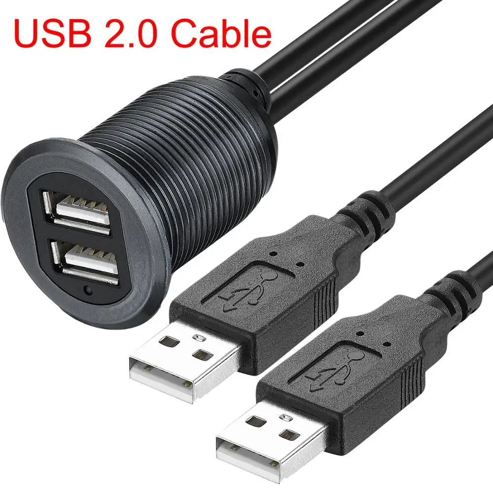 بوشارا فلوش جبل لوحة مزدوجة USB ذكر إلى أنثى تمديد كابل مع مؤشر ضوء الألومنيوم قذيفة لسيارة قارب دراجة نارية