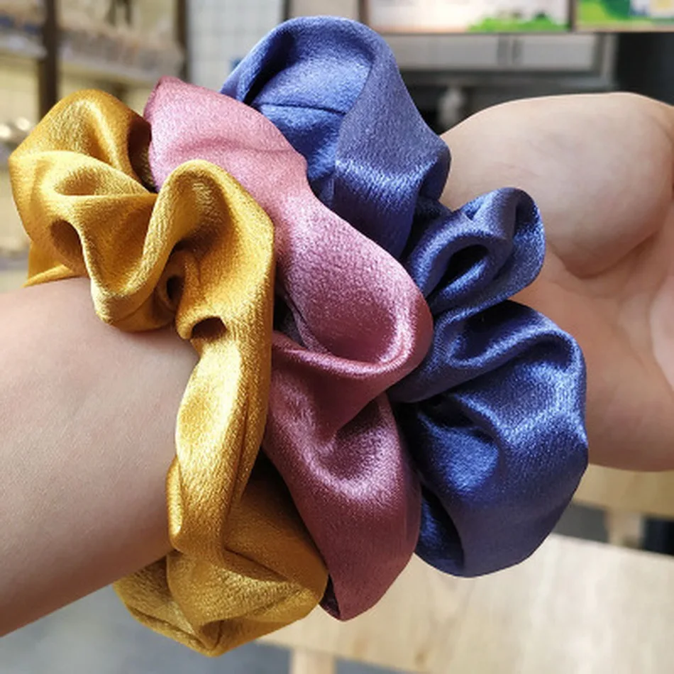 Girl Elastic Silk Scrunchie Women Ruban Satin Purple Hair Bands Black Crunchy Hair Ties Gum Ponytail Holder Chouchou Accessory