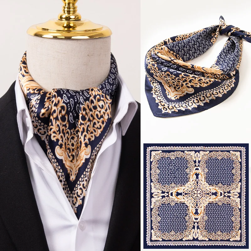 Neckerchief Men Fashion England Suit Shirt Collar Business100% Natural Silk Square Scarf British Retro Shirt Printed Bandana