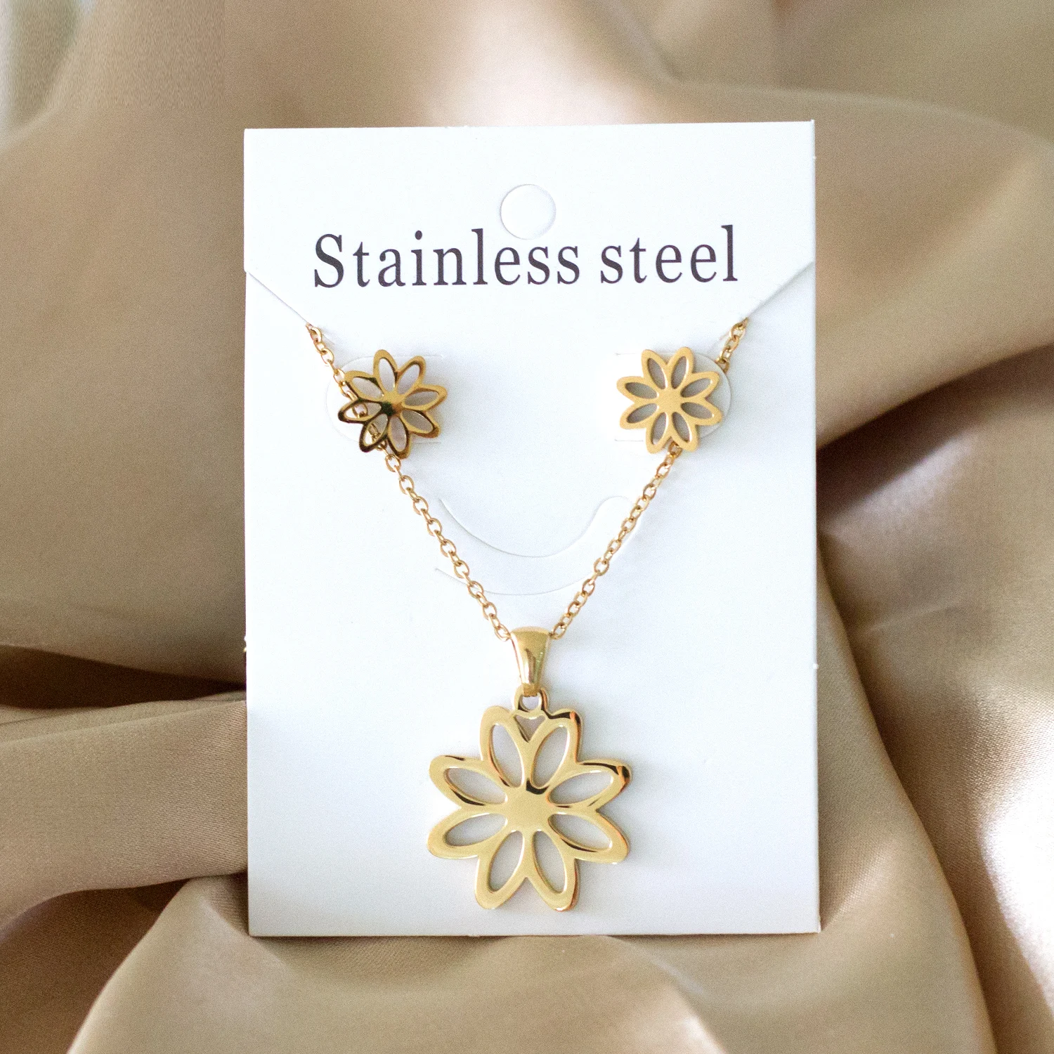 LUXUKISSKIDS New gold color stainless steel Luxurious Fashion flower jewelry Set jewelry sets wholesale jewelry steel