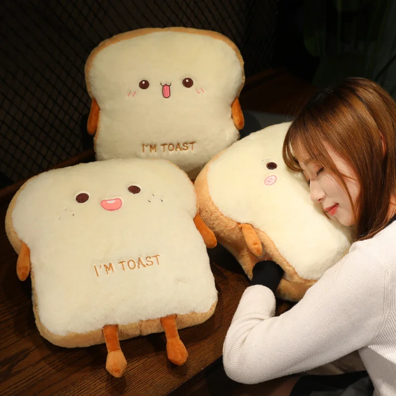 Plush Bread Pillow Cute Simulation Food Toast Soft Doll Warm Hand Pillow Cushion Home Decoration Kids Toys Birthday Gift