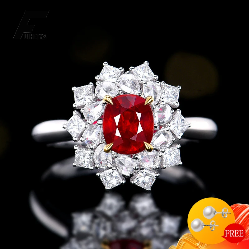 

FUIHETYS Vintage Ring 925 Silver Jewelry with Ruby Zircon Gemstone Open Finger Rings for Women Wedding Party Gifts Accessories