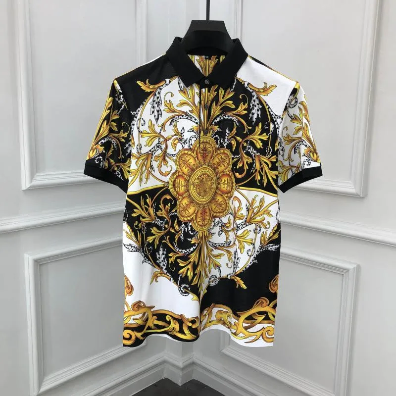 

Summer Hot Chic Men's Lapel Short Sleeves Tee High Quality floral print Polo Shirts C628