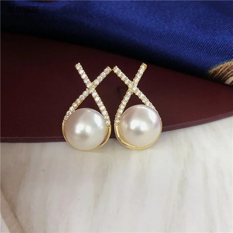 Wholesale Gold Plated Stud Earrings Mountings Findings Jewelry Settings Parts for Pearls Beads Stones, 10pairs/lot