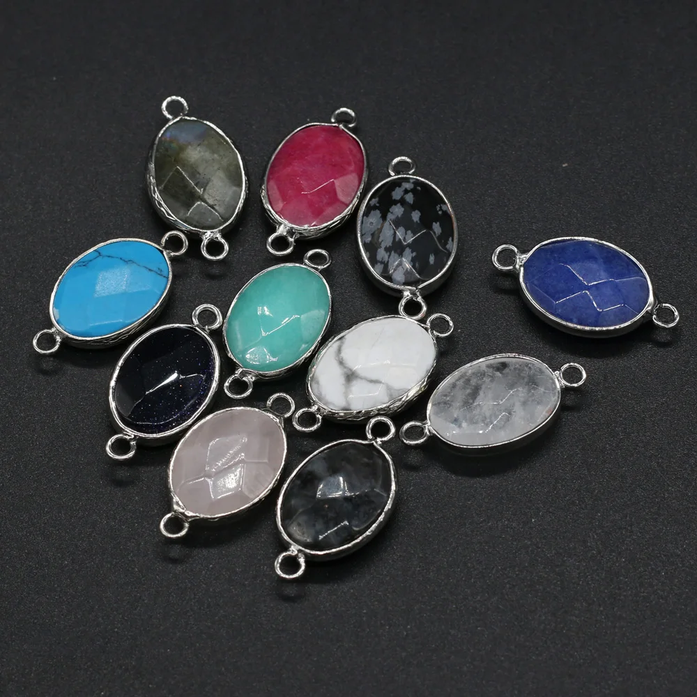 Natural Semi-precious Stone Connector Charms Oval Crystal Quartz Pendant for Jewelry Making DIY Necklace Bracelet Accessories