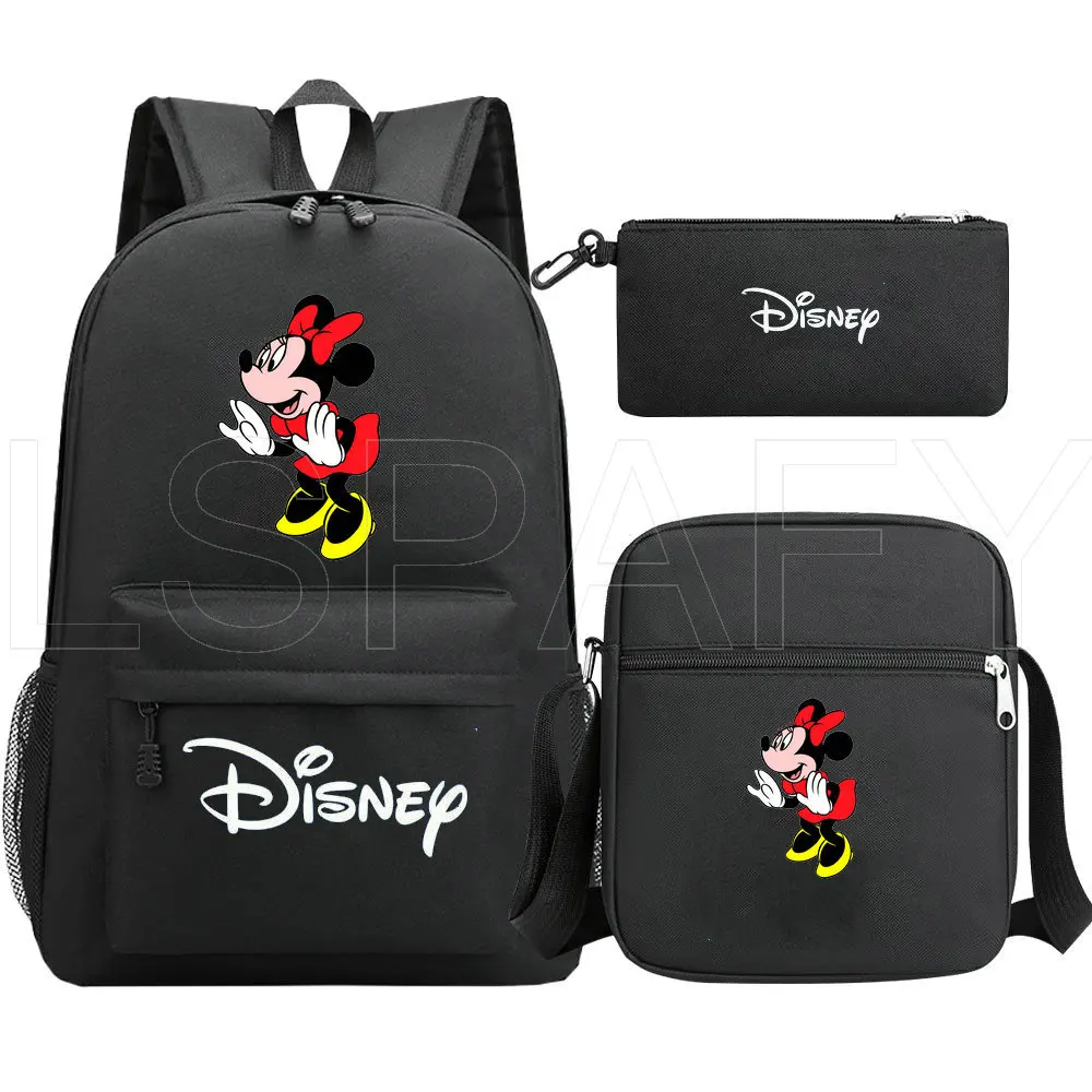 Girls Minnie Mouse Backpack 3 Pcs Set Students Anime School Bags Kids Cartoon Knapsack Teens Laptop Rucksack Bagpack Mochila