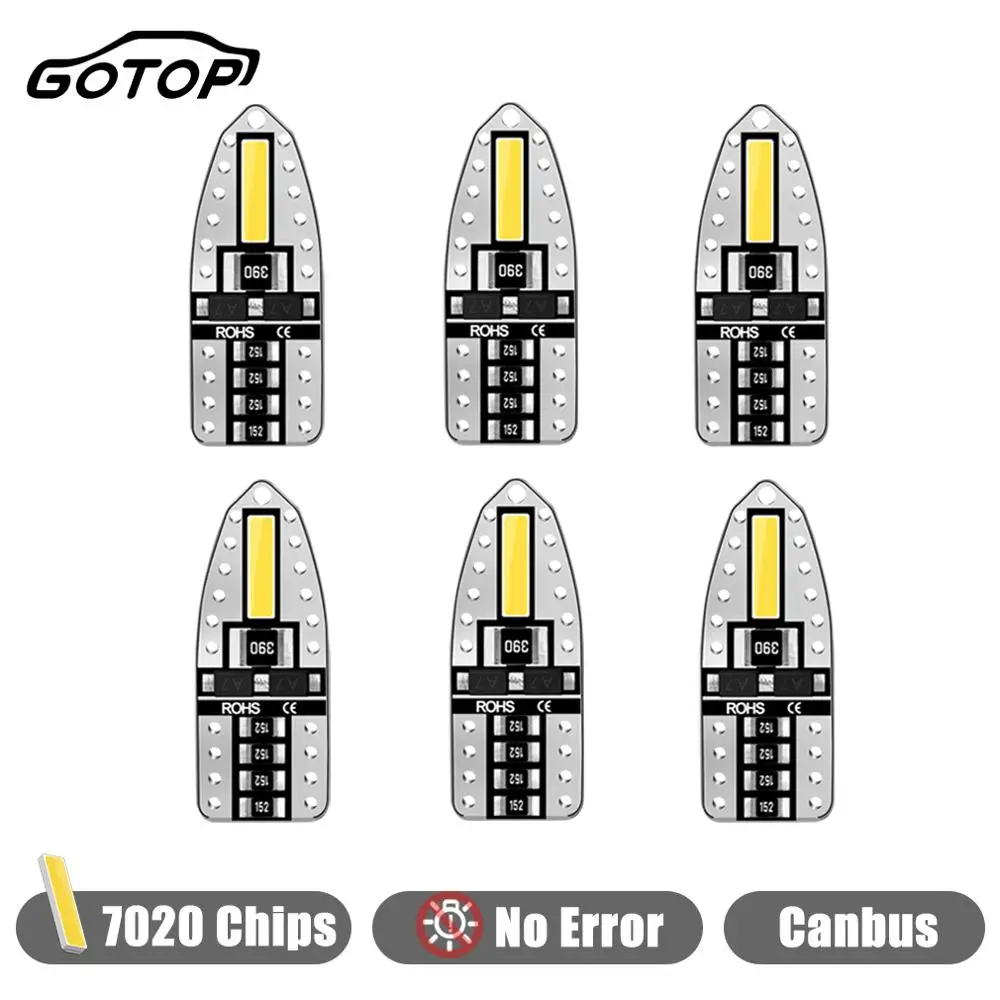 6 шт. T10 194 168 W5W светодиодные лампы 2SMD 7020 чипы Светодиодные парковочные лампы Canbus без ошибок внутренний светильник Авто Клин зазор лампы 6000K