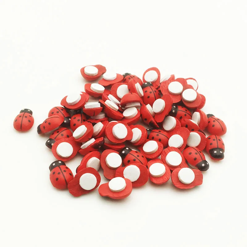 7Sizes Wood Beetle Ladybug Self-Adhesive Decoration Craft Flatback Cabochon Embellishments For Scrapbooking Cute Diy Accessories