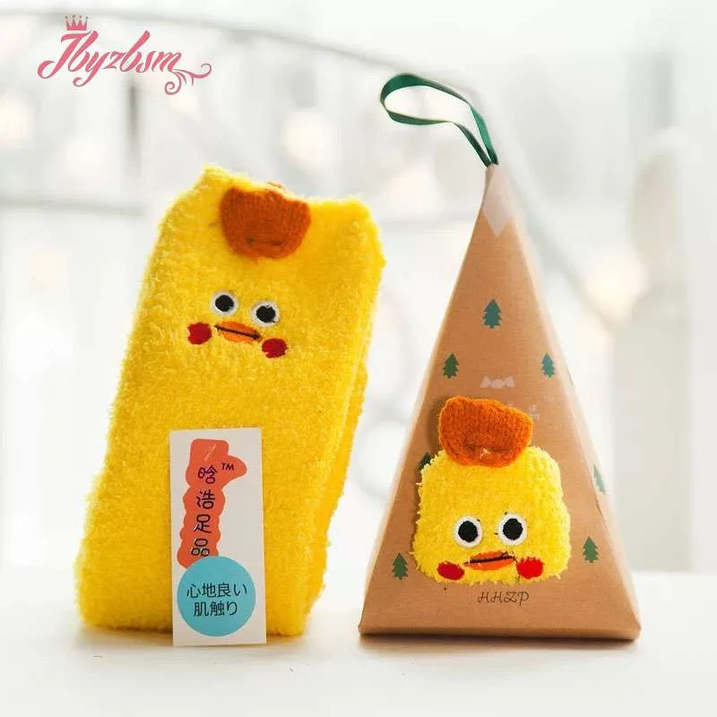 Cute Animal Design Deer Christmas Socks Gift 3D Fluffy Coral Velvet Thick Fleece-lined Warm Winter Sock For Women New Year Gift