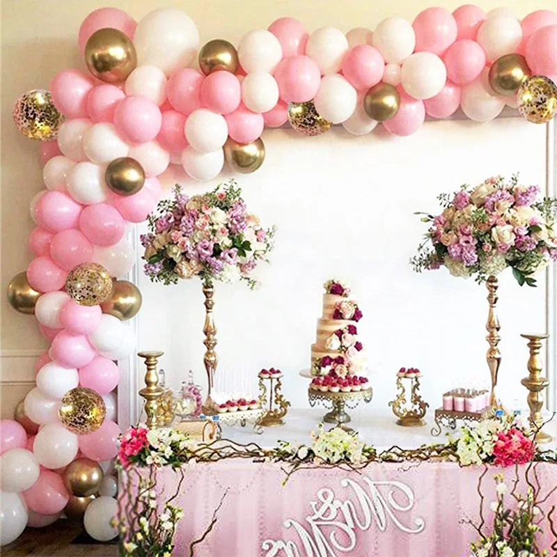 

118PCS Pink White Gold Balloon Garland Arch Kit Latex Balloons Wedding Bridal Baby Shower Kids Girl Birthday Party Decorations