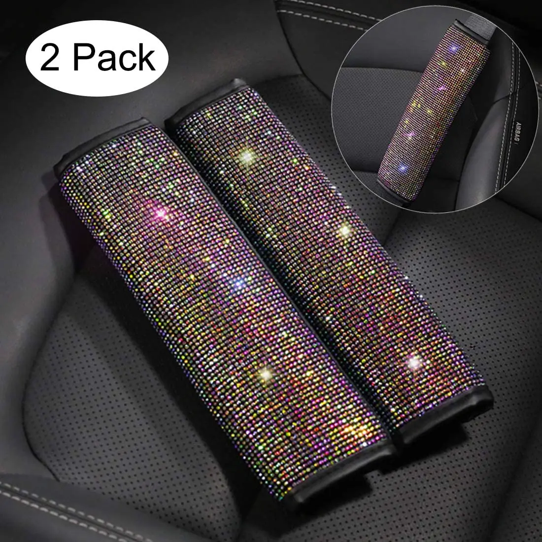 

2 Packs Bling Crystal Rhinestones Car Seat Belt Shoulder Pads Luster Crystal Diamond Car Decor Accessories for Women