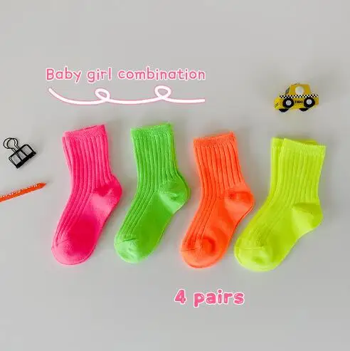 1-12 Year 4 Pairs 2021 autumn and winter candy bright color socks double needle baby socks for boy and girl