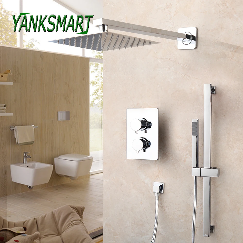 YANKSMART Chrome Polished Bathroom Shower Faucet Set Concealed Mixer Shower System Bathtub Wall Mounted Faucet Combo Kit Taps