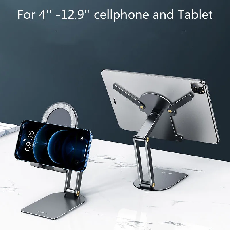 2 in 1 Aluminum Alloy Portable Metal Collapses 340° Adjustable Tablet Cellphone Desk Stand For 4''-12.9'' Smartphone New Pad