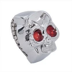 YCYS-New Practical Red Eyes Skull Design Stretchy Band Quartz Ring Watch for Lady Men