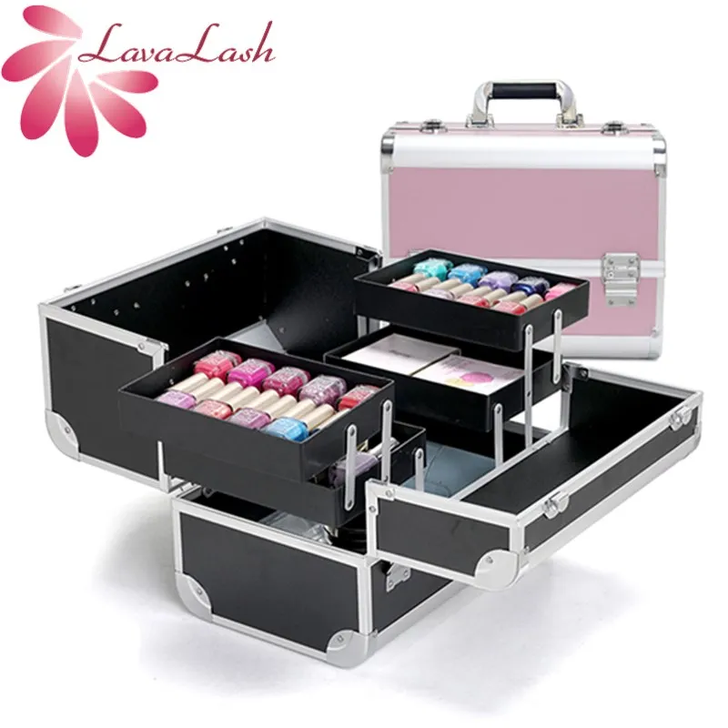 Professional Large Capacity Makeup Fashion Toiletry Cosmetic Bag Women Multilayer Storage Box Portable Make Up Suitcase