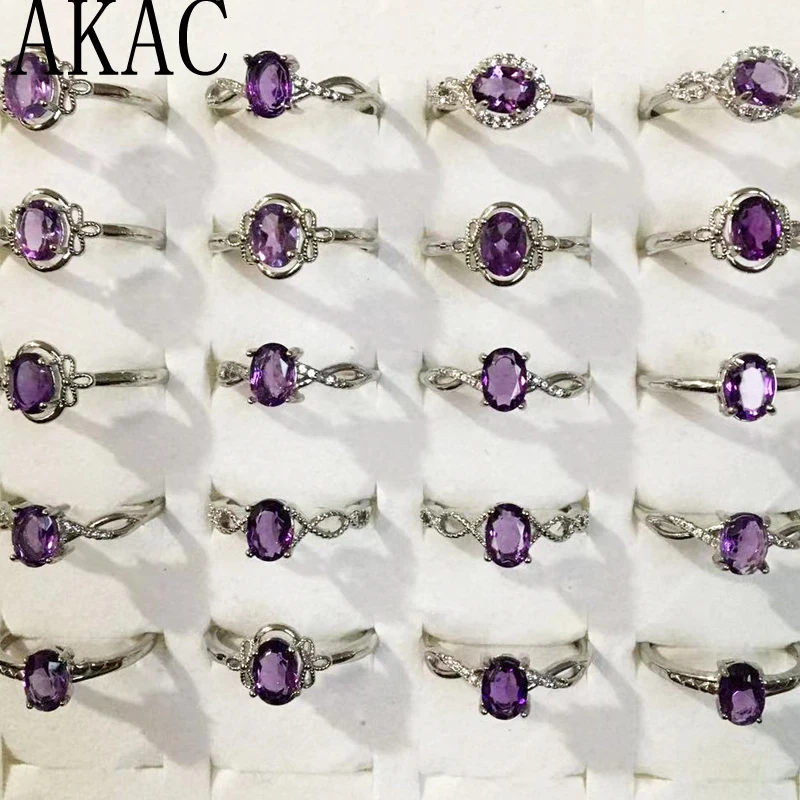 5rings 10rings approx 5*7mm natural amethyst white copper adjustable ring wholesale send randomly