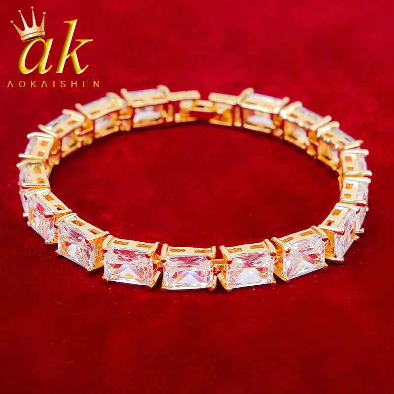 Aokaishen Baguette Women Bracelet Real Gold Color Hip Hop Fashion Jewelry 2022 Trend Free Shipping Items