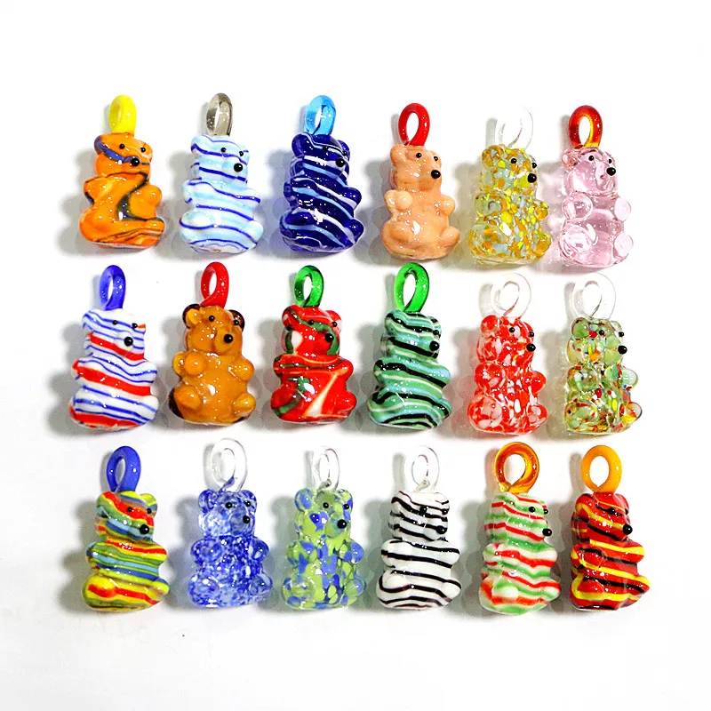 

Hanging Colorful Glass Bear Ornaments Cute Vivid Mini Cartoon Animals Figurines Pendant Home Garden Christmas Decor Accessories