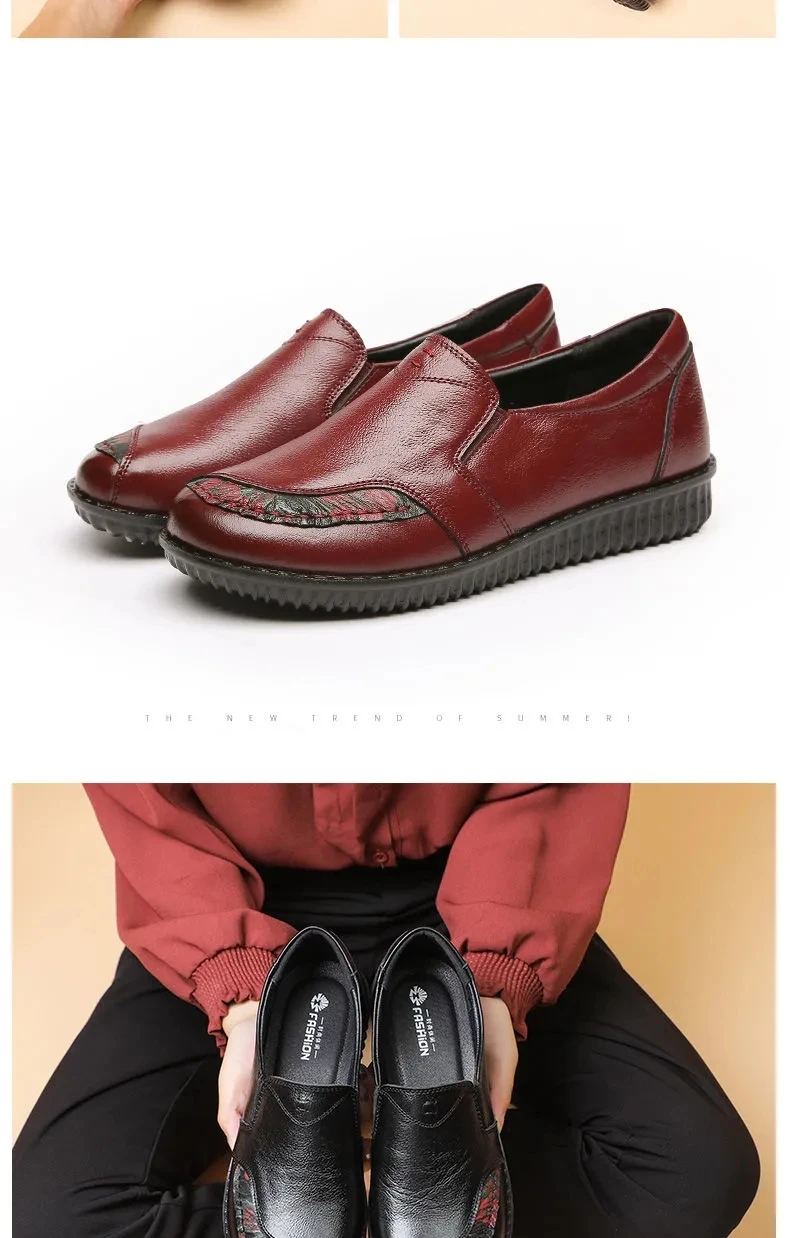 Echt leder Ballerinas Schuhe Frauen Vintage Luxus hochwertige Slipper Damen Mokassins lässig elegante Damen breite Schuhe – Detail 32
