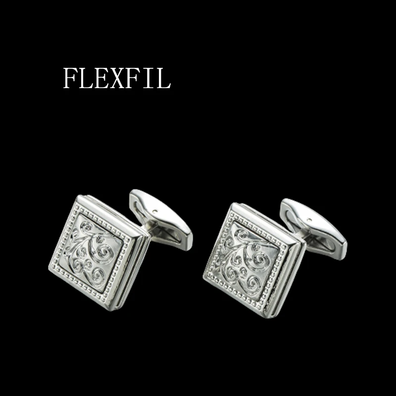 FLEXFIL shirt cufflinks men's cuff buttons cuff links gemelos High Quality Metal white Flowers wedding abotoaduras Jewelry