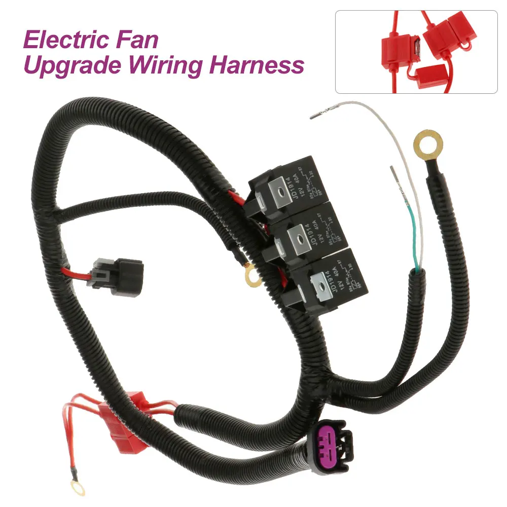 Electric Cooling Fan Wire Harness Kit 200mm Dual Electric Fan Upgrade Wiring Harness for ECU Control 1999-2006