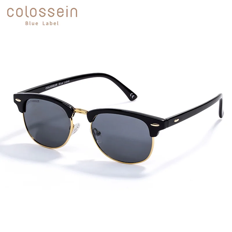 COLOSSEIN Polarized Round Sunglasses For Men Classic Fashion Retro Grey Red Colors Style Metal  Sun Glasses UV400 Eyewear oculos