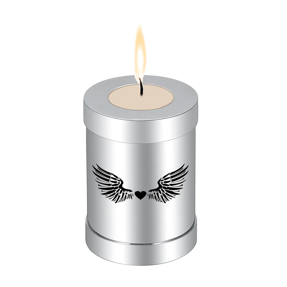 

IJU045 Cylinder Angel Wings Ashes Stainless Steel Urn for Human Pet Memorial Candle Holder Cremation Jar Gift