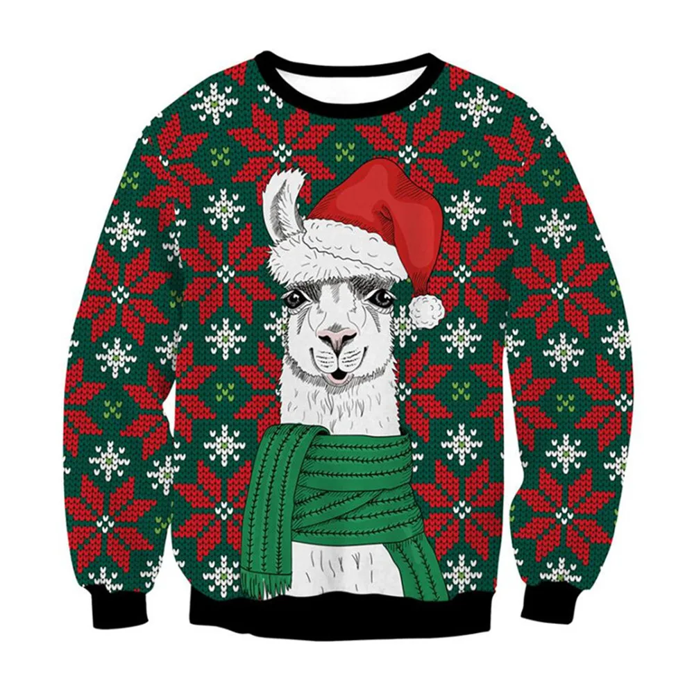 

HX Animals Christmas Sweatshirt 3D Graphics Christmas Alpaca Pullovers Tops Sportswear Harajuku Sweatshirts Men Clothing