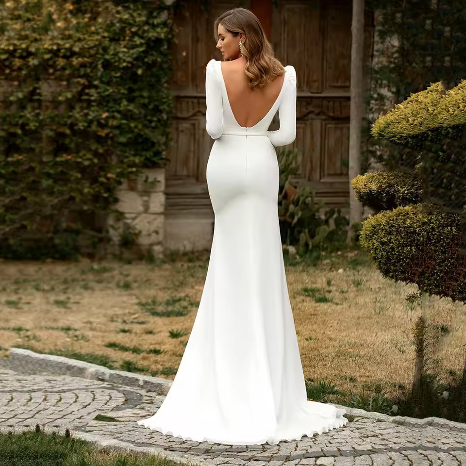 Long Sleeve Square Collar Wedding Dress | Long Sleeve Mermaid Wedding Dress - Mermaid - Aliexpress