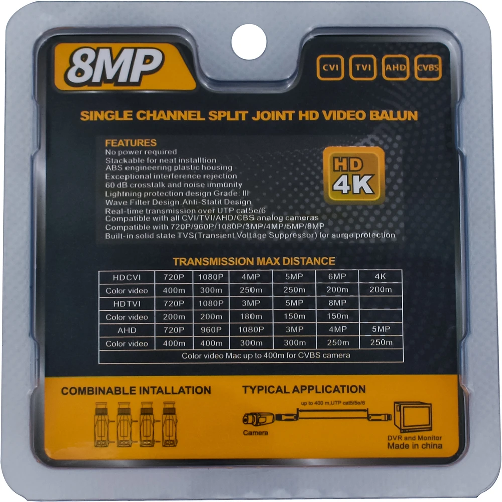 5Pairs 8MP HD Transmitter Cable Transceiver Adapter CCTV Passive Video Balun Passive for 2MP 5MP 8MP AHD/CVI/TVI Video Signal