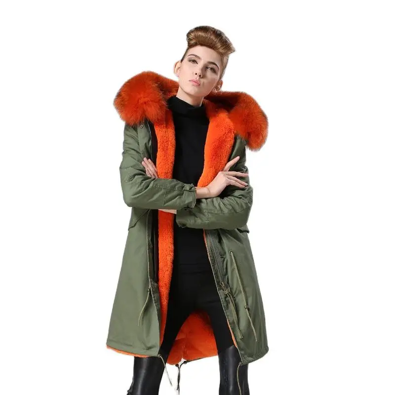 

Beautiful Orange Fashion Cheap Bright Orange Long Style Winter Raccoon Fur Coat Mr& Mrs Long Style Fur Jacket For Wholesale