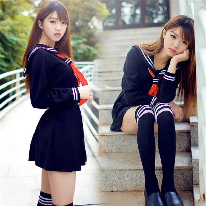 Japanse Matrozenpakje Anime Kostuum Meisjes High School Student Uniform, Lange Mouwen Jk Uniform Sexy Kleding Navy Kleur