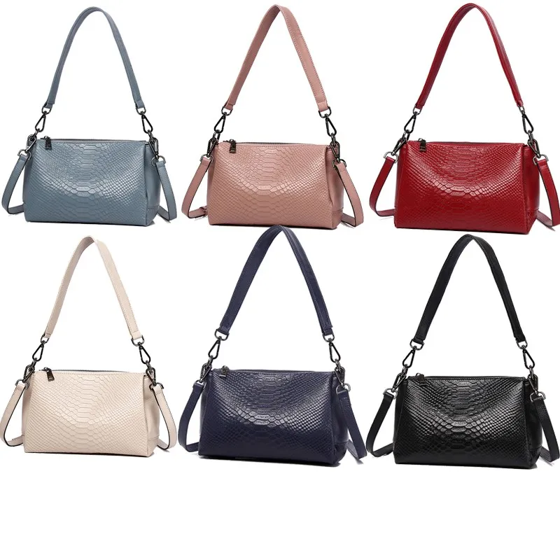 Serpentine Pattern Genuine Leather Women Bag 100% Real Leather Women Shoulder Bag Small Lady Handbag Female Totes Purse