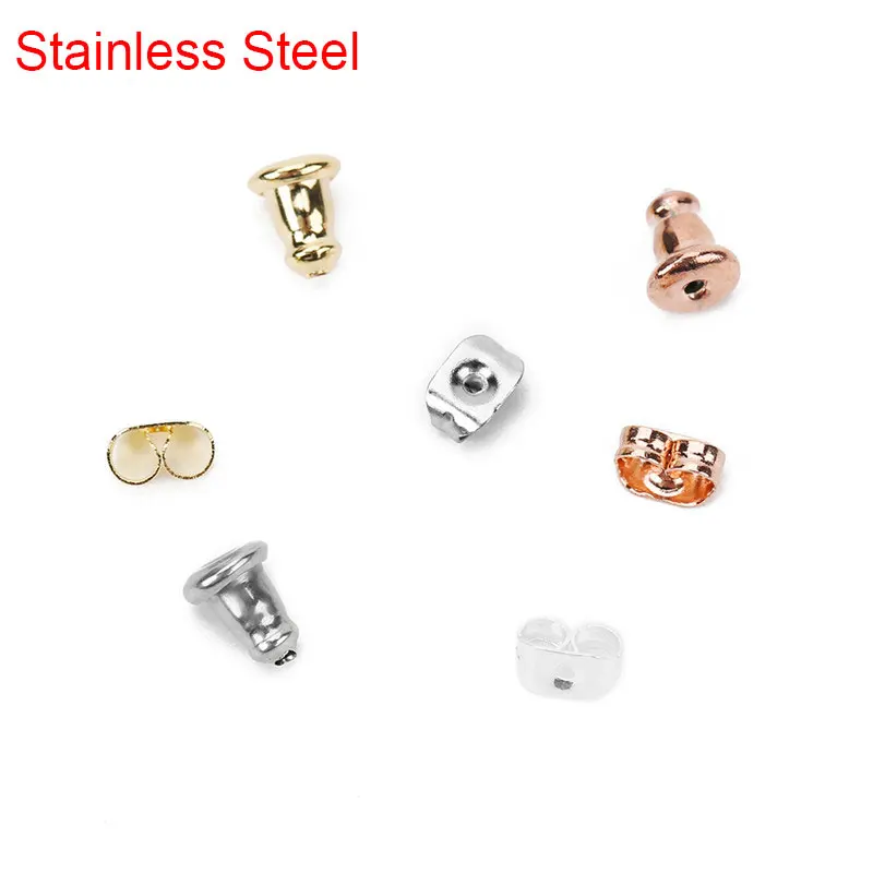 50pcs Hypoallergenic Stainless Steel Earrings Backs Stoppers Gold Silver Color Earrings Backs For Diy Jewelry Making Findings